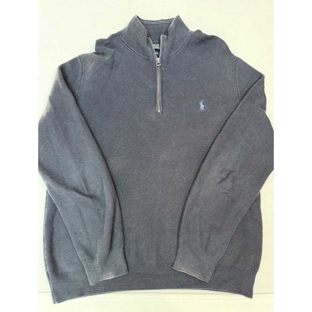 Polo Ralph Lauren Mens XL Navy Blue Pima Cotton Quarter Zip Pullover Sweater